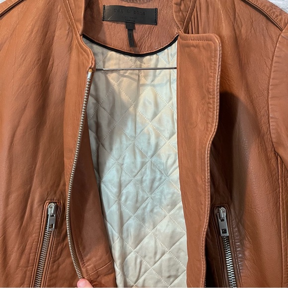 Rag & Bone Size 4 - Lyon Moto Lamb Leather Jacket - Camel MSRP $1,295 - Picture 12 of 16